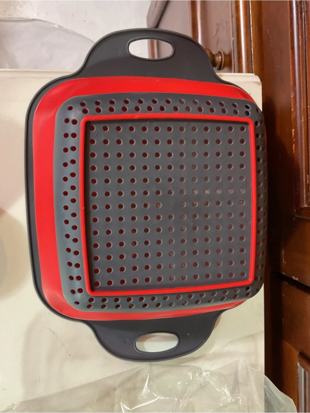 Kitchen Groups Collapsible Colander Gray And Red 7.5”x7.5” Plus Handles Small St